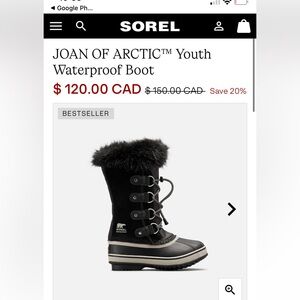 SOREL “Joan of Artic” youth size 2 winter boots